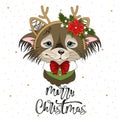 Cute festive dog with the inscription Merry Christmas for posters