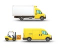 Vector illustrations of delivery vehicles.