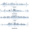 Vector illustrations of Dubai, Abu Dhabi, Doha and Kuwait city skylines