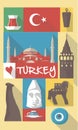 Vector illustrations of famous cultural symbols of turkey istanbul on a poster or postcard Royalty Free Stock Photo