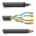 Fiber Optic Coaxial and Twisted Pair Network Cables Vector Illustration Royalty Free Stock Photo