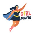 Vector illustrations in flat design of female superheroe in funny comics costume. Girl power concept.