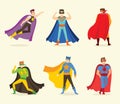 Vector illustrations in flat design of male superheroes in funny comics costume