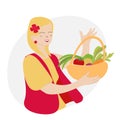 Vector illustration of girl with basket of vegetables Royalty Free Stock Photo