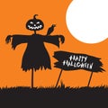 Halloween card with scarecrow and greeting sign