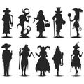 Vector illustrations of Halloweens witches characters set