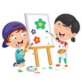 Vector Illustrations Of Kids Painting On Canvas