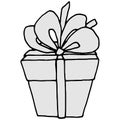 2645 gift, vector illustrations, linear drawing of a gift in black and white, isolate on a white background, design elements, dood Royalty Free Stock Photo