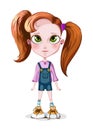 Vector illustration of a little girl with big green eyes and foxy hair