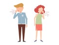 Vector illustrations of man and woman coughing