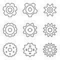 Sprocket wheel icons set. Vector line icons