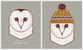 Vector illustrations of owl in a knitted hat. Royalty Free Stock Photo