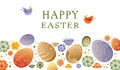 Vector illustrations, postcards, banner. Easter theme, rabbits, wreaths and flowers, Easter eggs. Gradient, postcards with words,