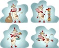 Vector illustrations set of cartoon bulls dressed as Santa Claus