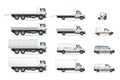 Vector illustrations set of commercial transportation trucks. Royalty Free Stock Photo
