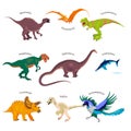 Vector illustrations set of dinosaurs in cartoon style. Jurassic