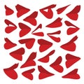 Vector illustrations set of red, hand drawn human lips facing sideways, in various shapes, on a white background.