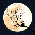 Vector illustrations Silhouette the cat and the tree