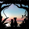 Vector illustrations Silhouette the dog and cat Romantic