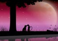 Vector illustrations Silhouette the dog and cat Romantic