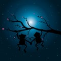 Vector illustrations ,Two monkeys on the tree looking the moon.