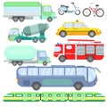 Vector illustrations of vehicles on which passengers travel every day.