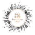 Vector illustrations - Winter gold label with fir branches and o