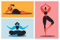 Vector illustrations of young women workout. A young girl is engaged in yoga, dance, aerobics, fitness. The female