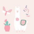 Vector illustrationwith llama and succulents