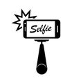 Hand hold selfie stick with mobile phone Royalty Free Stock Photo