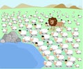 Vector illustrator animal lion herd sheep lamb pond concept