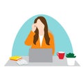Vector illustrator of a businesswoman working on office table with her laptop. Flat design Royalty Free Stock Photo