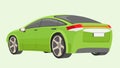 Vector or illustrator cartoon. Perspective of rear side sedan car green color.