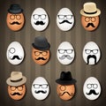 Vector illustrator many hipster eggs on brown background