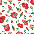 Vector illustrator of red flowers and buttons seamless pattern