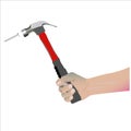 Vector illustrator, someone`s hand is nailing a nail using a hammer to the wall