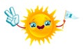 Vector illustratuon of sun with in kawaii style. Smile and Peace Royalty Free Stock Photo