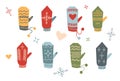 Vector illusttration. Set of mittens icons. Color. Cute doodle style. Children cute style. Design for card, web, clothes Royalty Free Stock Photo