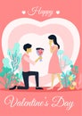 Vector ilustration cards for valentines day. Couple in love, guy and girl on a date, wedding, propose