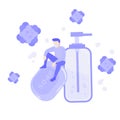 Vector ilustration fight covid-19 corona virus. people fight virus concept. fight using hand sanitizer or hand washing soap Royalty Free Stock Photo