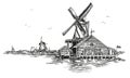 Vector ilustration watermill in Amsterdam