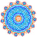 Vector image. Abstract image. An artistic mandala pattern in blue and orange color on a plain background