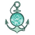 Vector image of an anchor and lotus.