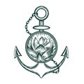 Vector image of an anchor and lotus.