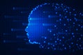 Vector image of artificial intelligence in the form of a glowing human head, binary code. Science, futuristic, high