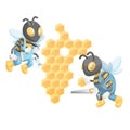 of bees in construction uniform with tools that build a house. Cartoon style. Isolated on white background. EPS 10