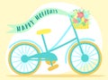 Vector image of a bicycle with basket, flowers, ribbon and butterflies on a pink background. Hand-drawn Easter illustration for s Royalty Free Stock Photo