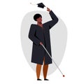 A vector image of a black graduate with disability. Unseeing student graduating