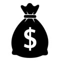 A black money bag with a white dollar sign in the center on a white background in vector format Royalty Free Stock Photo
