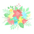 Vector image of a bouquet of colorful flowers and leaves on a transparent background. Hand-drawn Easter illustration for spring ho Royalty Free Stock Photo